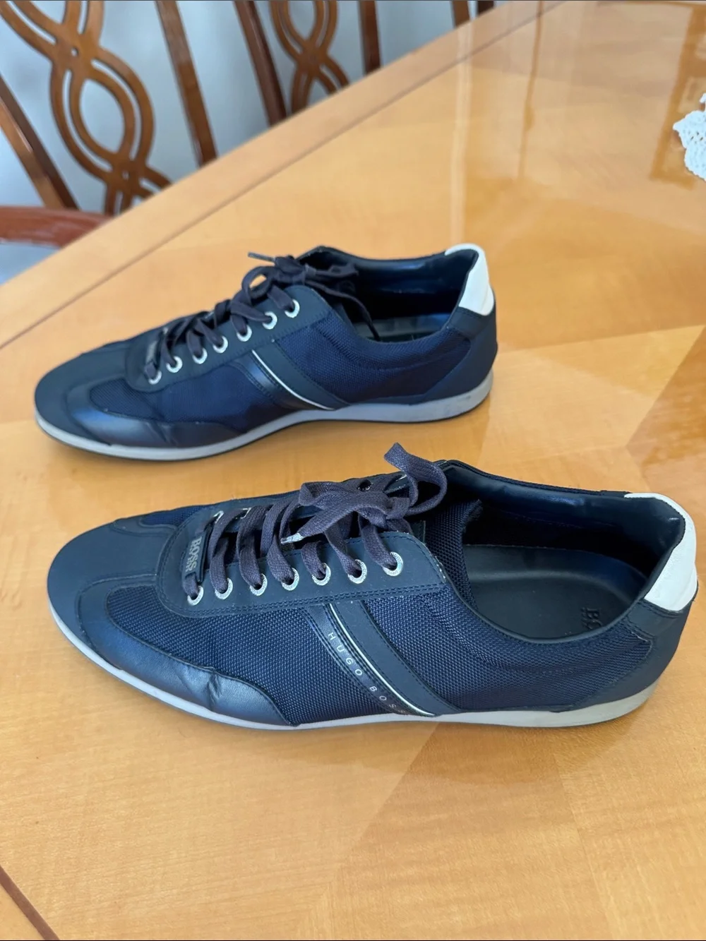 BOSS Men's Navy and White Lace-Up Sneakers size46